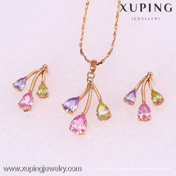 62082-Xuping 18K Gold Plated bunte Frau Messing Schmuck-Set